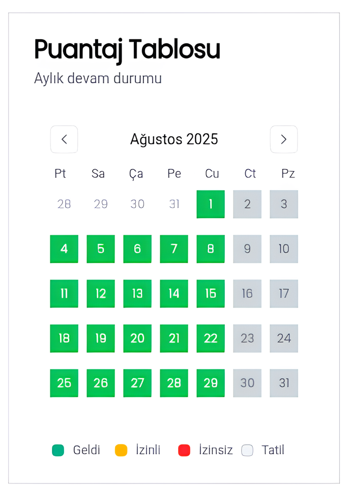 Puantaj ekran görüntüsü