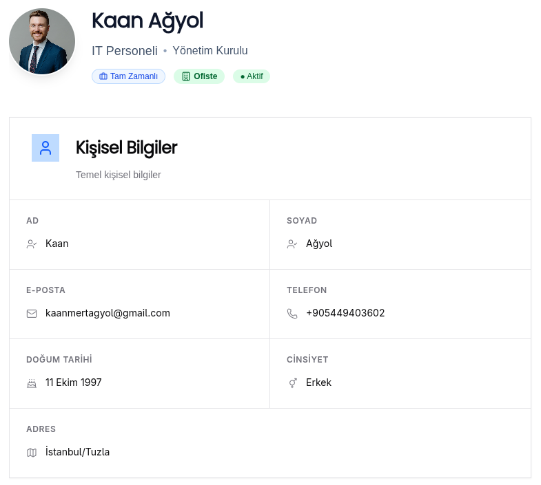 IKUZMANI Çalışan Özlük Dosyası ve Personel Bilgi Yönetim Ekranı